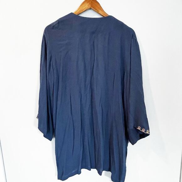 J. Jill Geometric Trim Kimono Navy Blue One Size Fits Most EUC - Picture 5 of 14